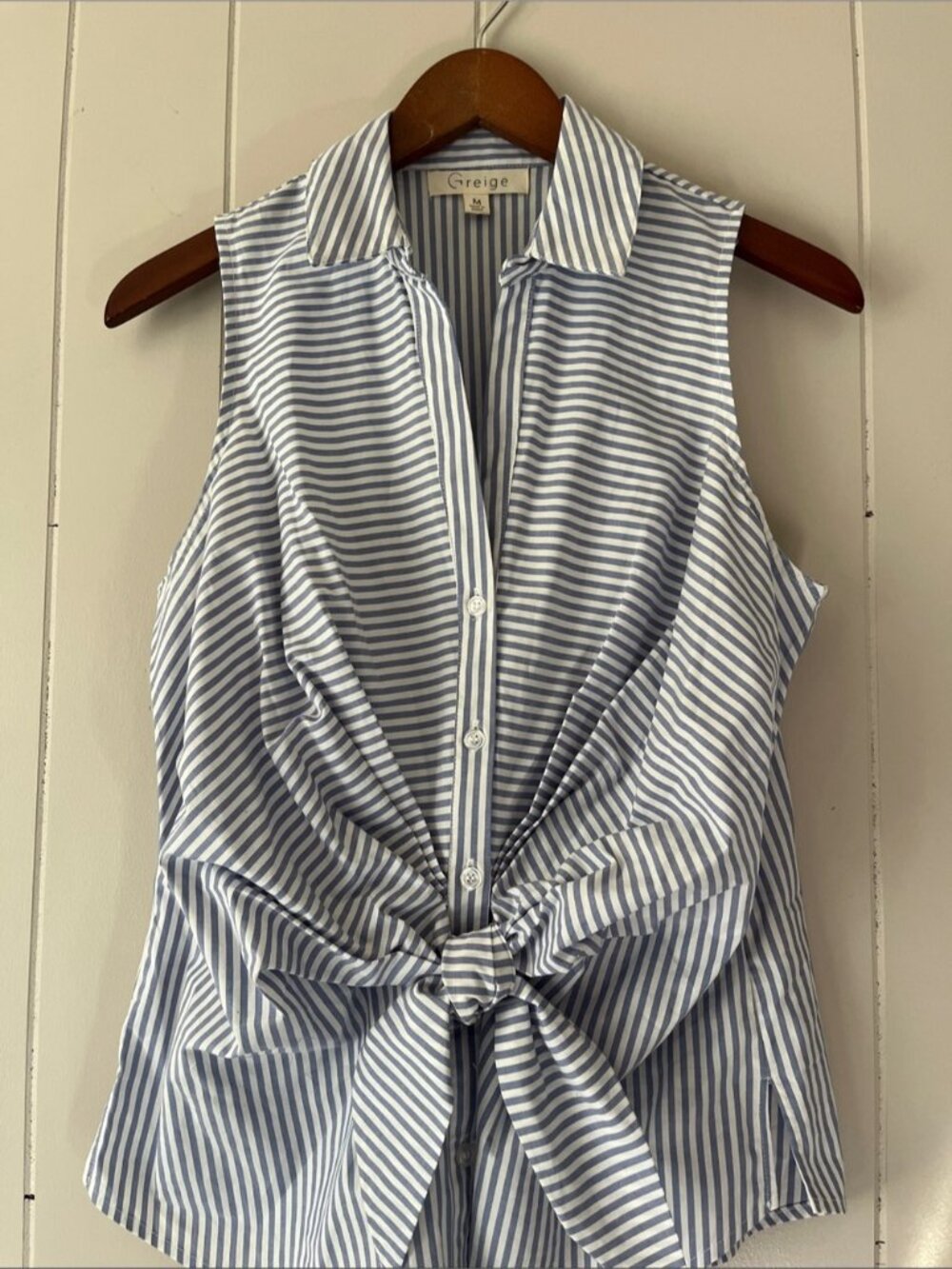 Blue & White Striped Sleeveless Shirt - Picture 2 of 3